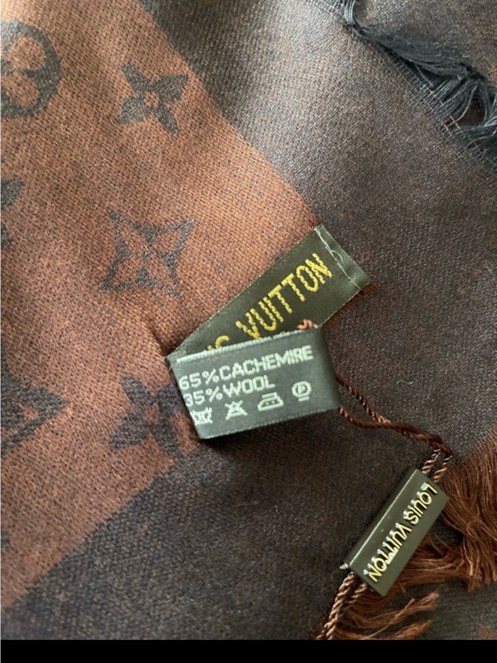 Louis Vuitton Brown and Black Monogram Fringe Scarf - Picture 4 of 12